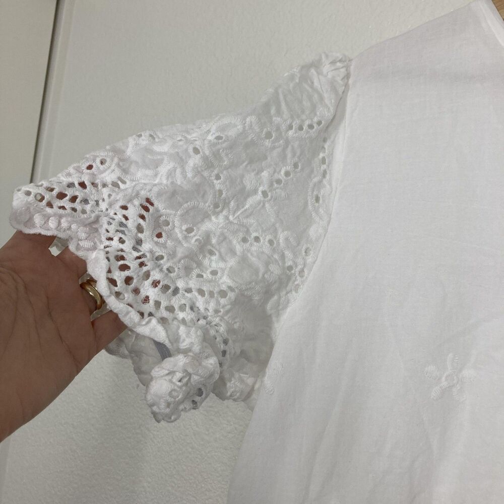 Sun Dress Summer Boho White Floral SHEIN Womens XL Lace Puff Sleeve V Neck Swing - Picture 13 of 16